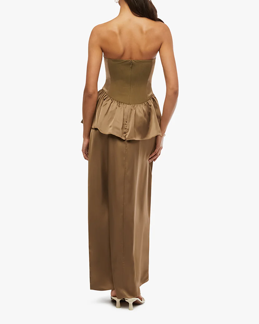 Strapless Corset Peplum Maxi Dress