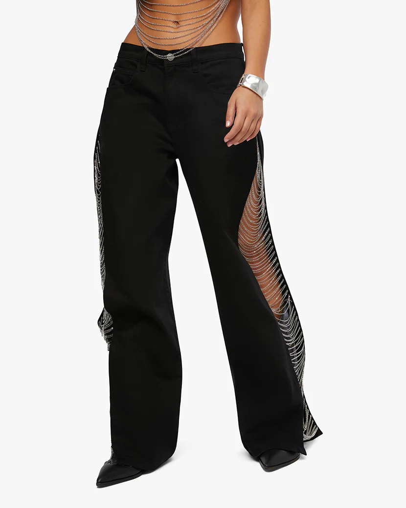 Chain Slit Wide Leg Pant