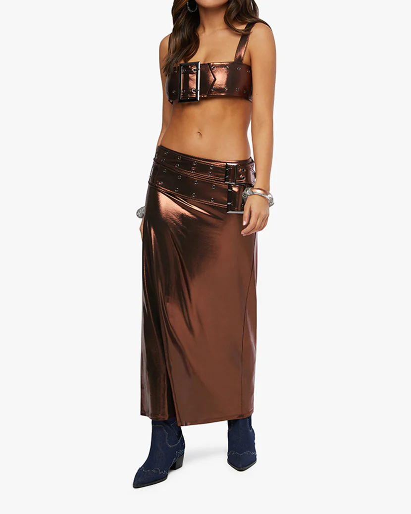 Double Belt Midi Skirt