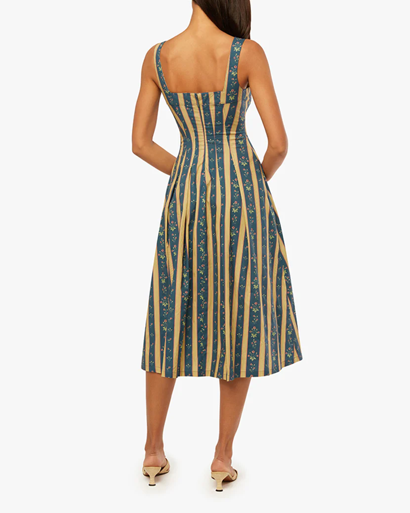 Corset Pleated Midi Dress