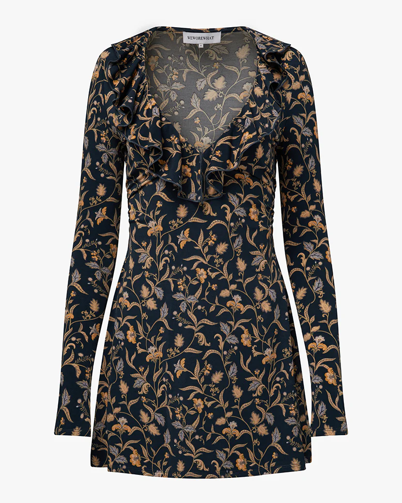 Ruffle V Neck Mini Dress