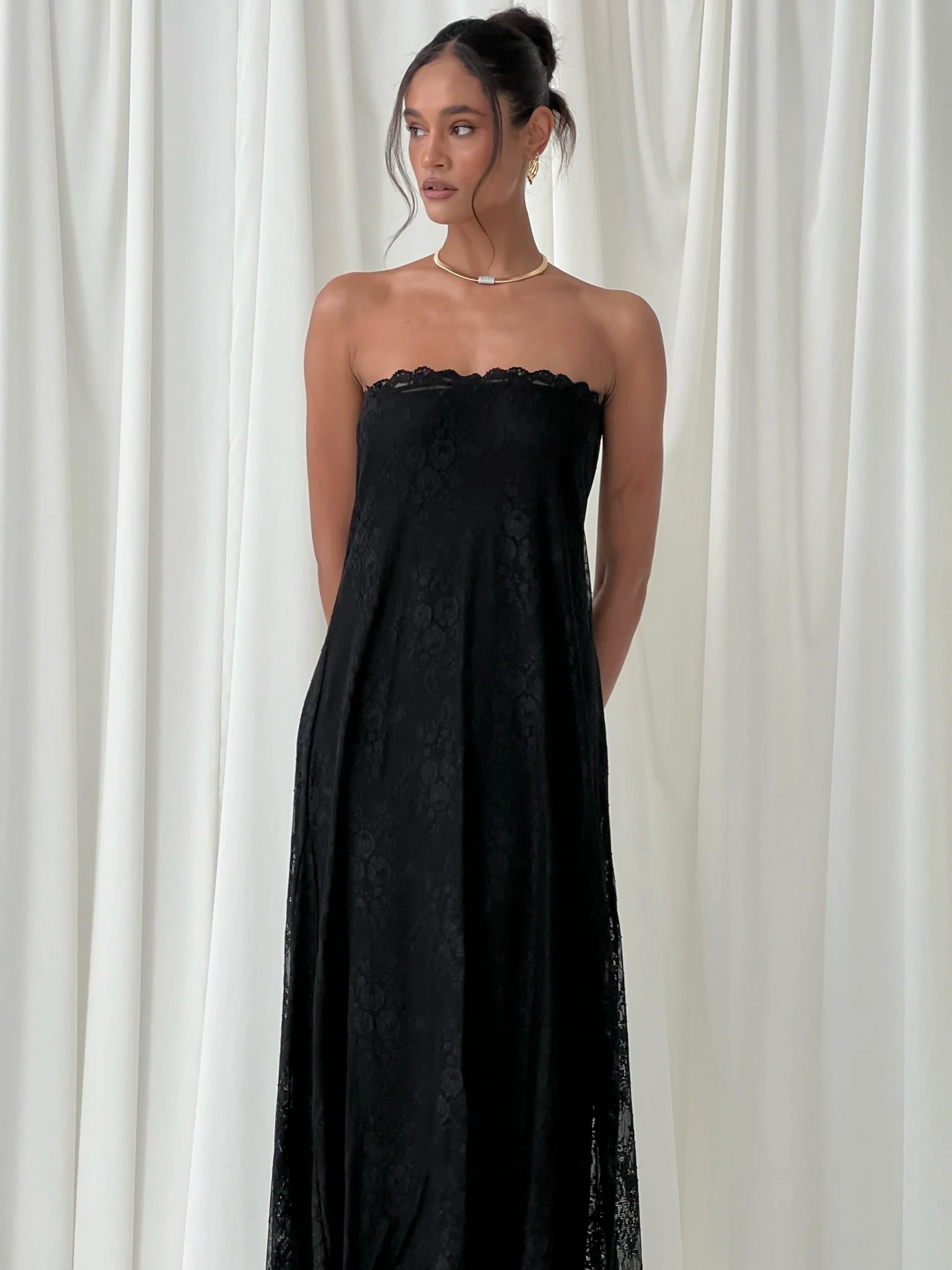 Strapless Lace Maxi Dress