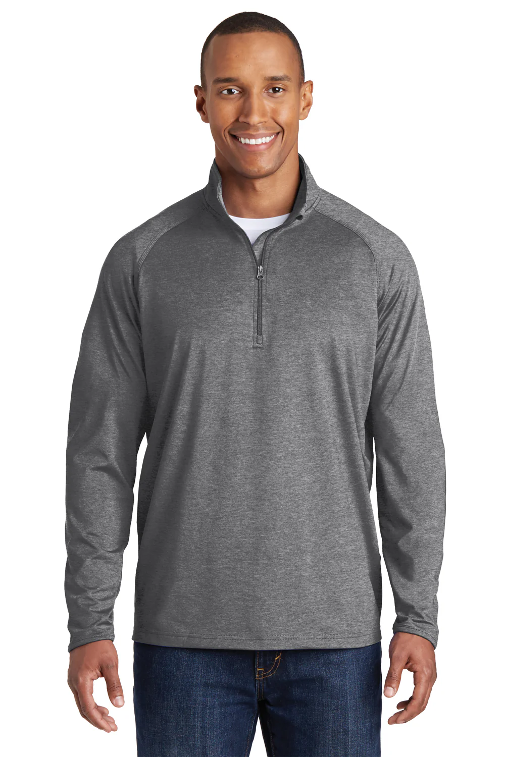 Sport-Tek Mens Sport-Wick Moisture Wicking 1/4 Zip Sweatshirt - Heather Charcoal Grey
