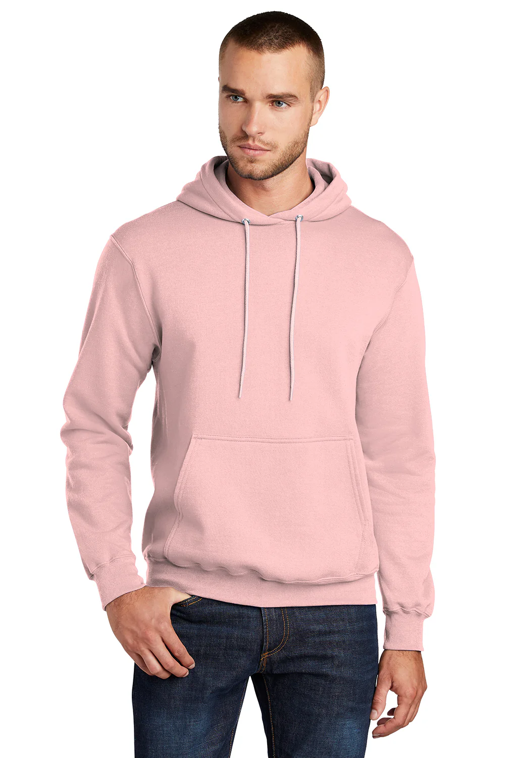 Port & Company Mens Core Pill Resistant Fleece Hooded Sweatshirt Hoodie - Pale Blush Pink
