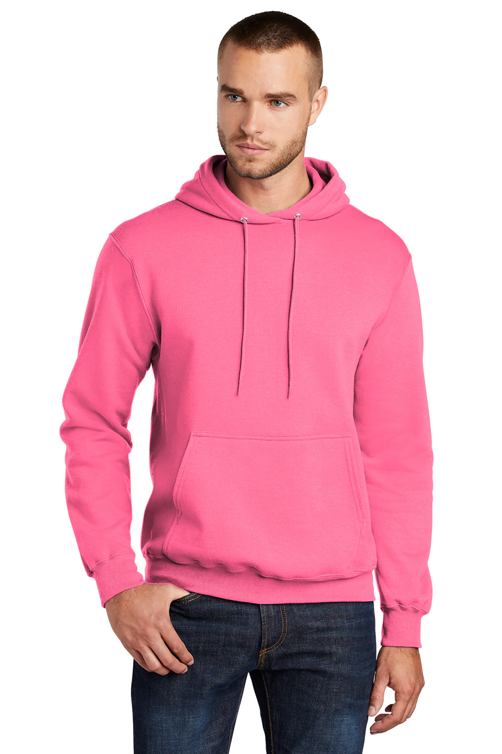 Port & Company Mens Core Pill Resistant Fleece Hooded Sweatshirt Hoodie - Neon Pink