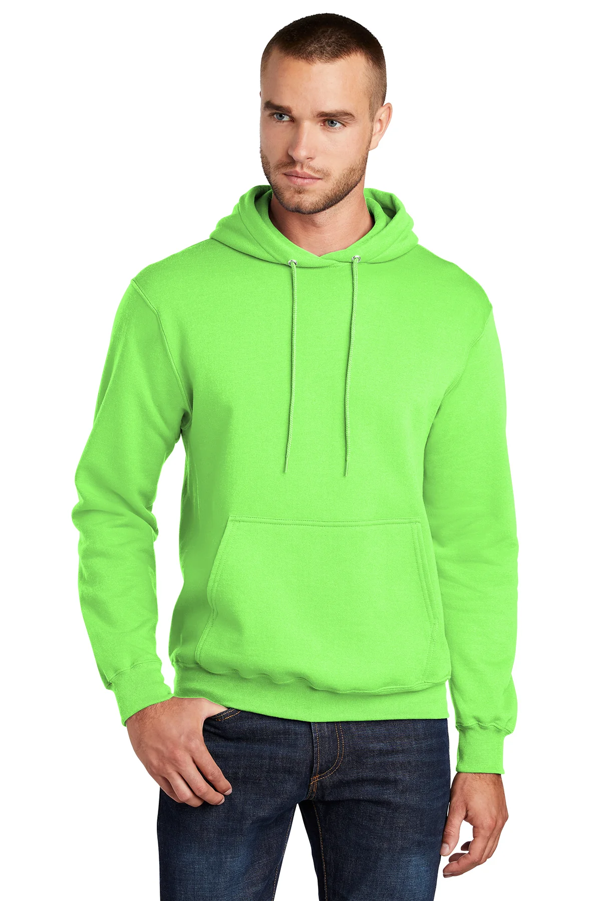 Port & Company Mens Core Pill Resistant Fleece Hooded Sweatshirt Hoodie - Neon Green