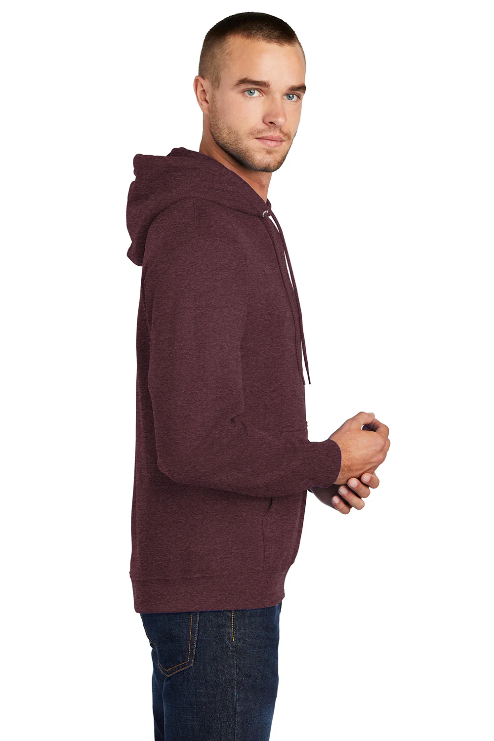 Port & Company Mens Core Pill Resistant Fleece Hooded Sweatshirt Hoodie - Heather Athletic Maroon
