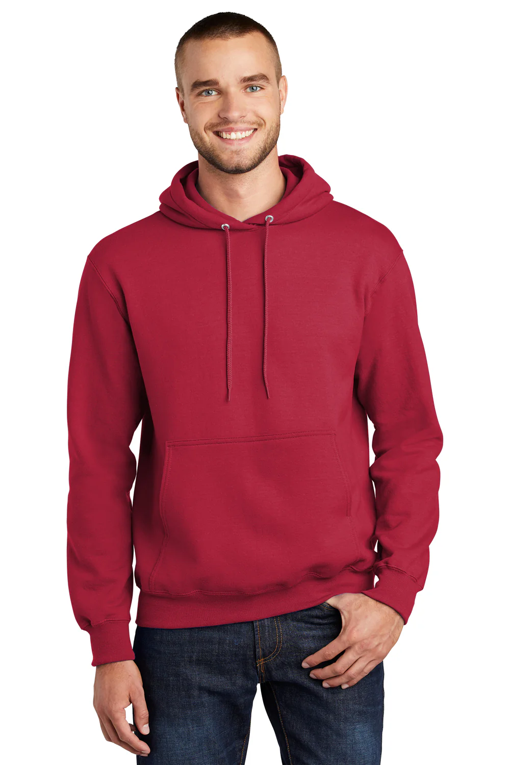 Port & Company Mens Essential Pill Resistant Fleece Hooded Sweatshirt Hoodie - Red