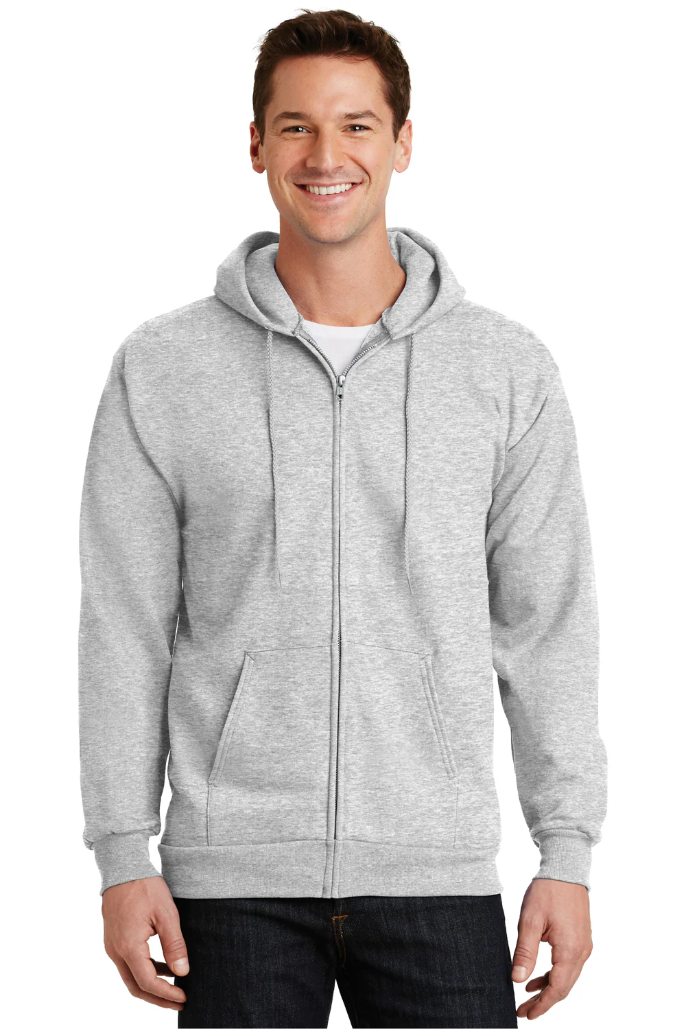 Port & Company Mens Essential Pill Resistant Fleece Full Zip Hooded Sweatshirt Hoodie - Ash Grey