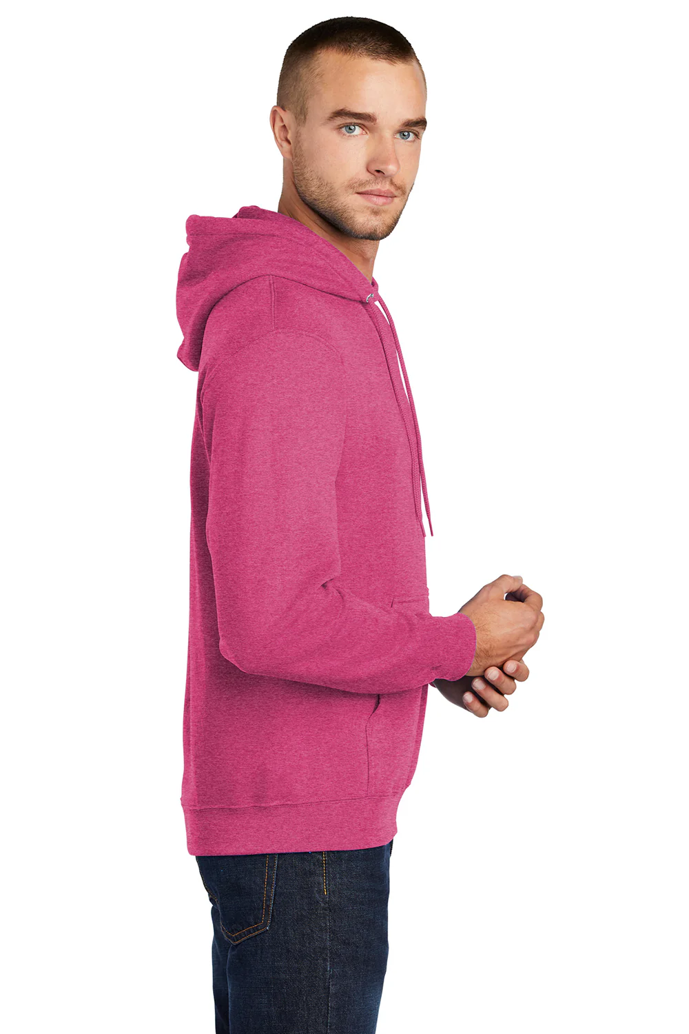 Port & Company Mens Core Pill Resistant Fleece Hooded Sweatshirt Hoodie - Heather Sangria Pink