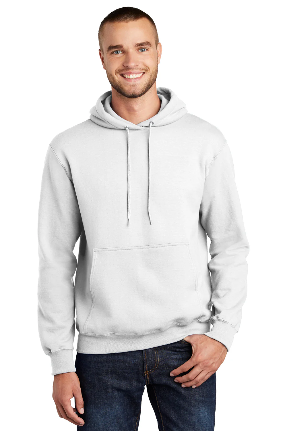 Port & Company Mens Essential Pill Resistant Fleece Hooded Sweatshirt Hoodie - White