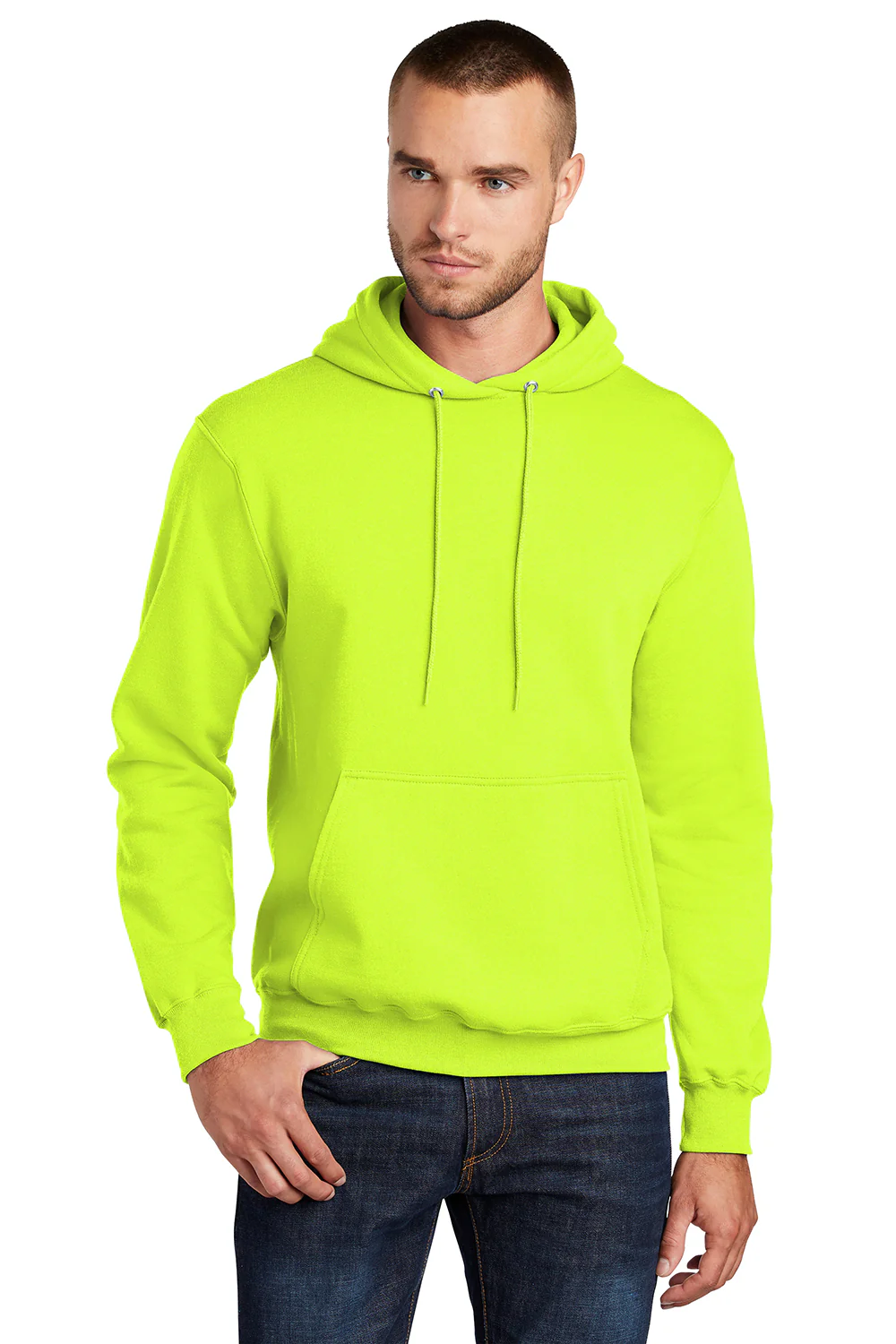 Port & Company Mens Core Pill Resistant Fleece Hooded Sweatshirt Hoodie - Safety Green