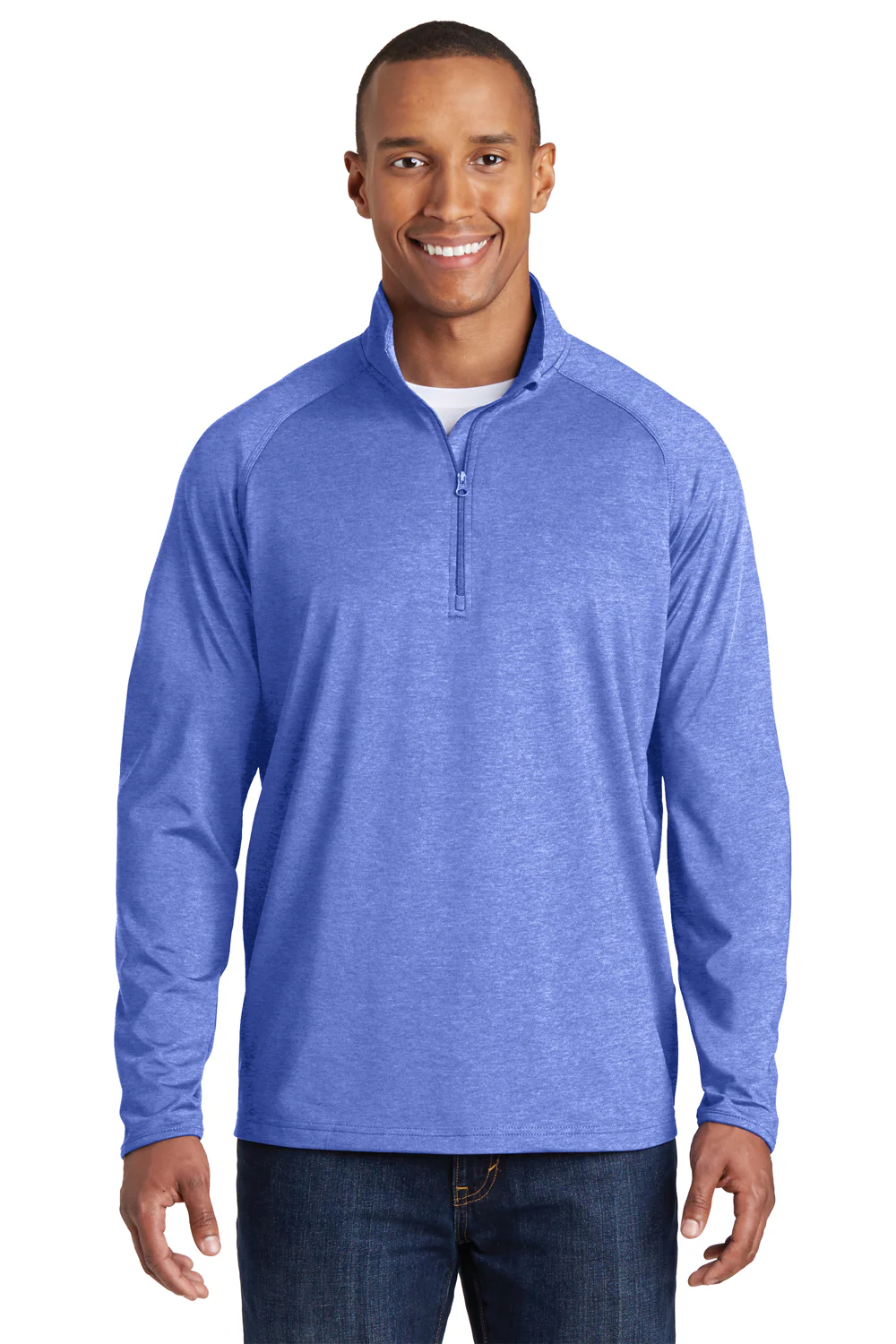 Sport-Tek Mens Sport-Wick Moisture Wicking 1/4 Zip Sweatshirt - Heather True Royal Blue