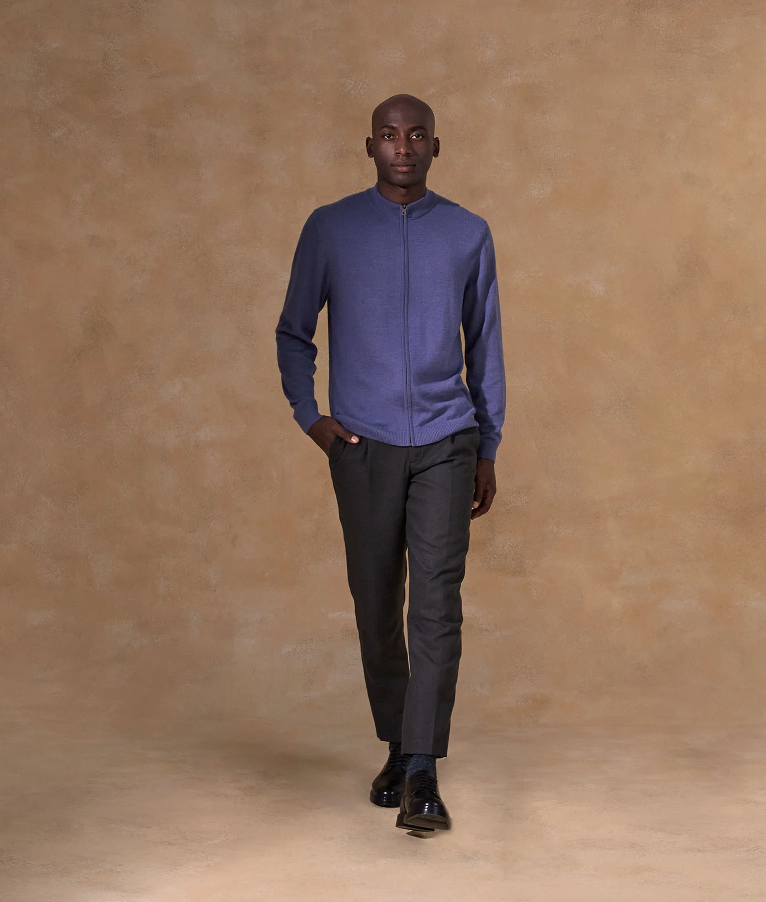 Jersey mock neck cardigan