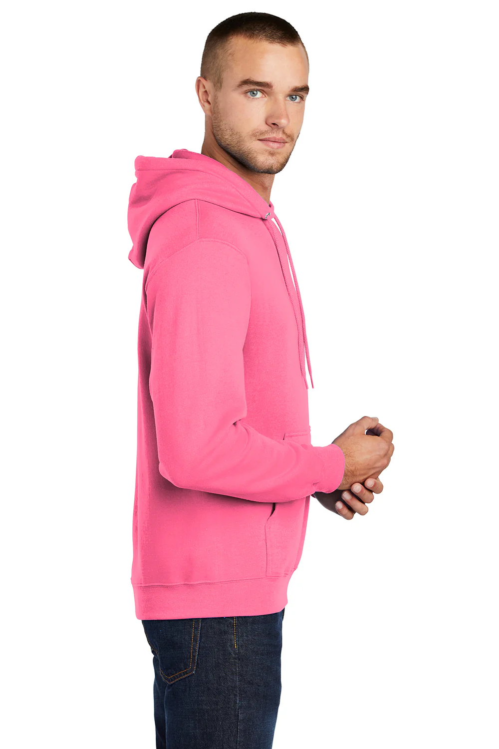 Port & Company Mens Core Pill Resistant Fleece Hooded Sweatshirt Hoodie - Neon Pink