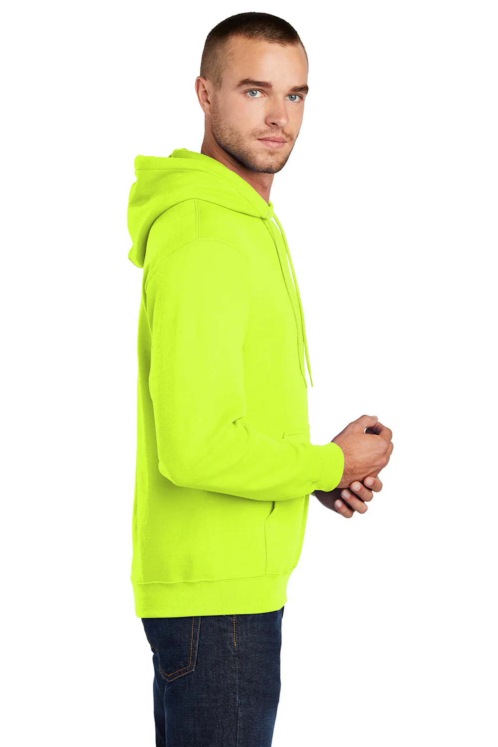 Port & Company Mens Core Pill Resistant Fleece Hooded Sweatshirt Hoodie - Safety Green