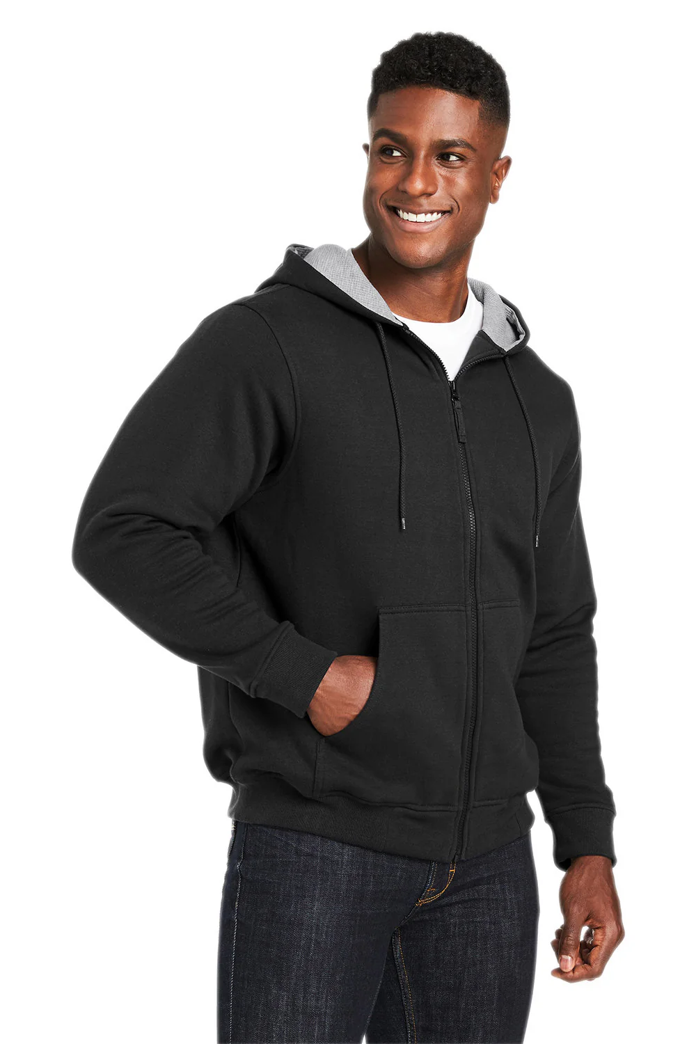 Harriton Mens Climabloc Water Resistant Full Zip Hooded Sweatshirt Hoodie - Black