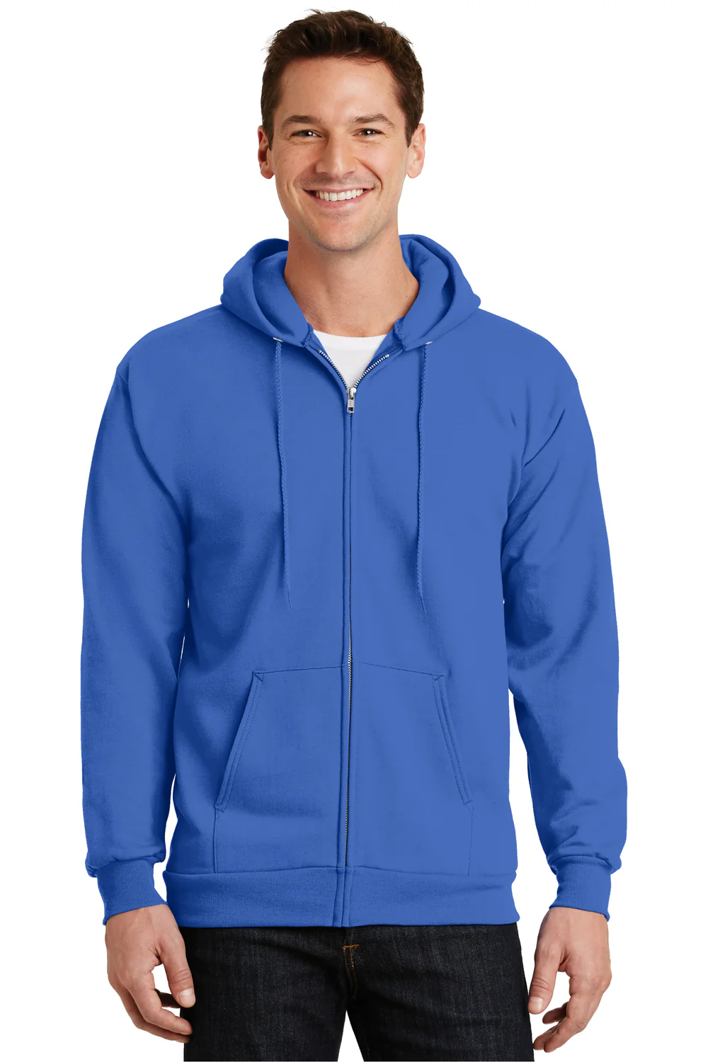 Port & Company Mens Essential Pill Resistant Fleece Full Zip Hooded Sweatshirt Hoodie - Royal Blue