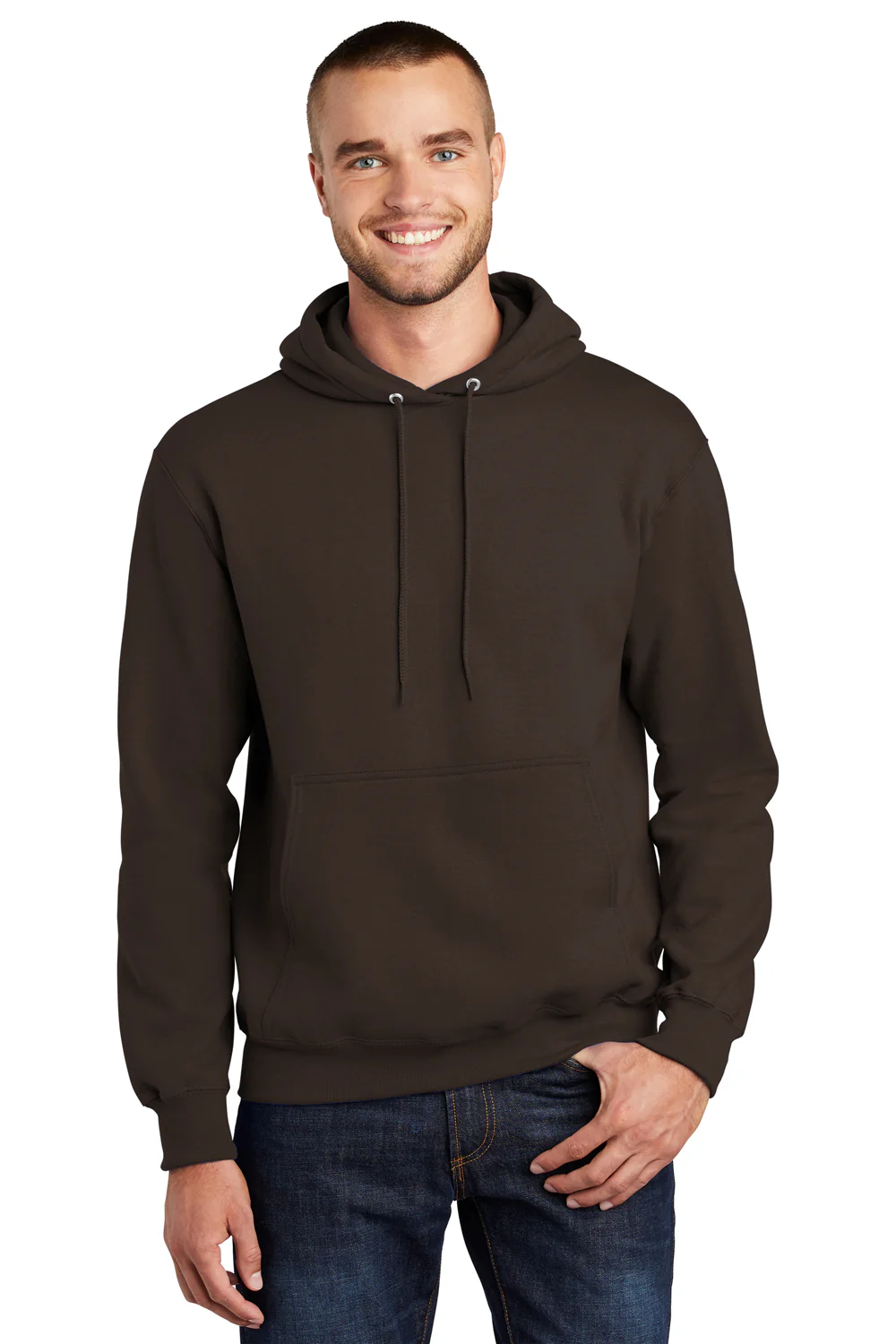 Port & Company Mens Essential Pill Resistant Fleece Hooded Sweatshirt Hoodie - Dark Chocolate Brown