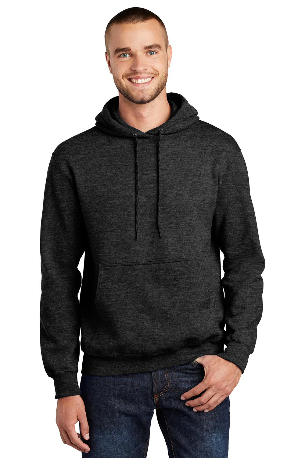 Port & Company Mens Essential Pill Resistant Fleece Hooded Sweatshirt Hoodie - Heather Black