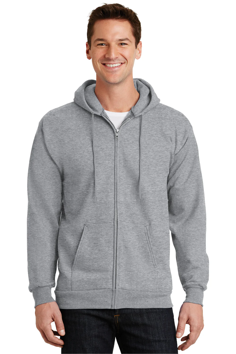 Port & Company Mens Essential Pill Resistant Fleece Full Zip Hooded Sweatshirt Hoodie - Heather Grey