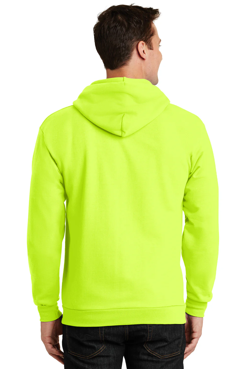 Port & Company Mens Essential Pill Resistant Fleece Full Zip Hooded Sweatshirt Hoodie - Safety Green