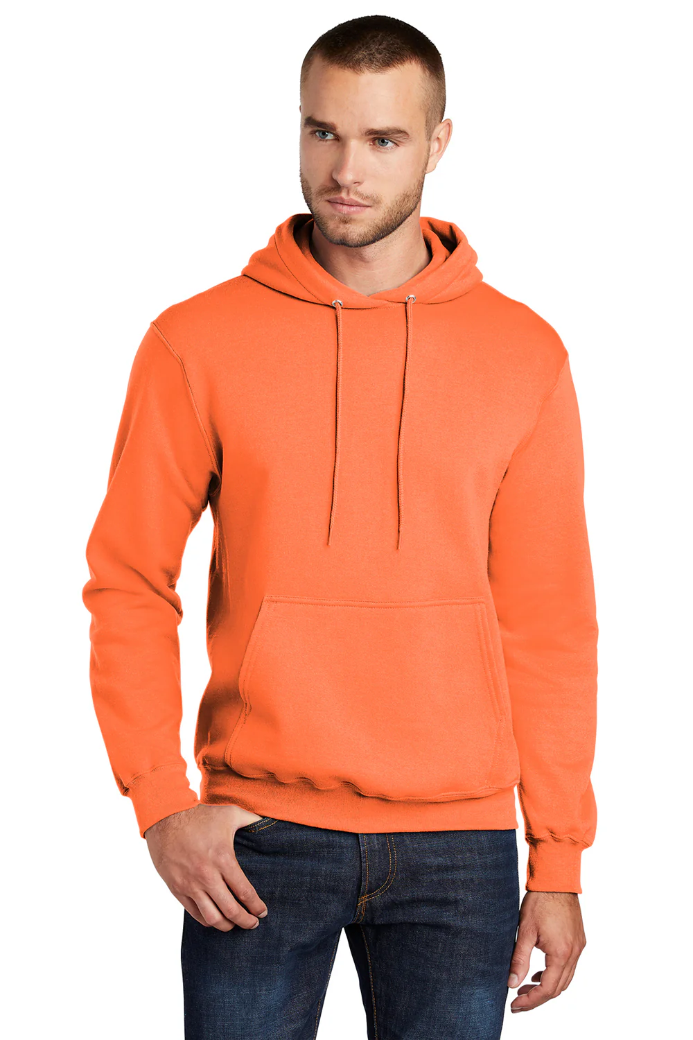 Port & Company Mens Core Pill Resistant Fleece Hooded Sweatshirt Hoodie - Neon Orange