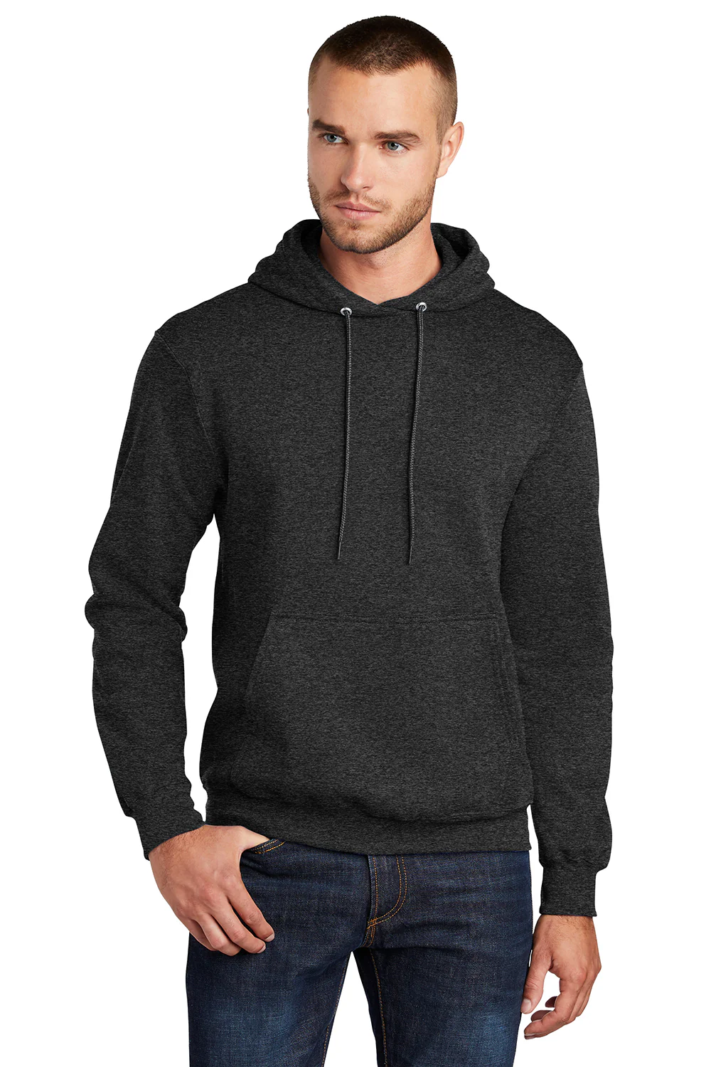 Port & Company Mens Core Pill Resistant Fleece Hooded Sweatshirt Hoodie - Heather Black