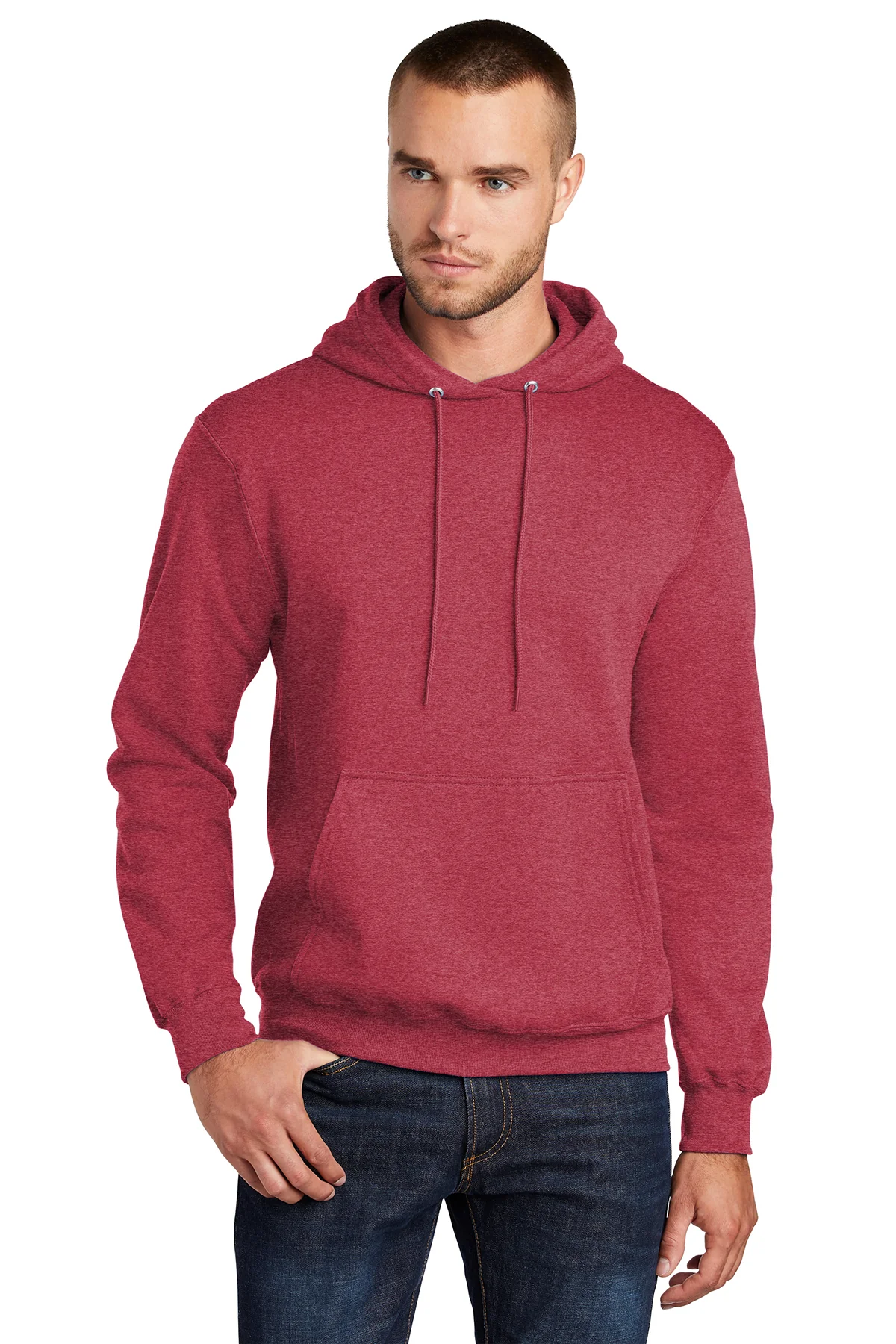 Port & Company Mens Core Pill Resistant Fleece Hooded Sweatshirt Hoodie - Heather Red