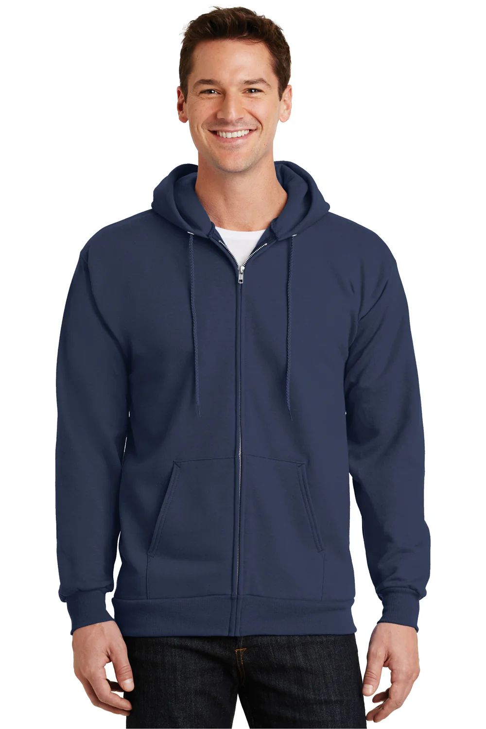 Port & Company Mens Essential Pill Resistant Fleece Full Zip Hooded Sweatshirt Hoodie - Navy Blue