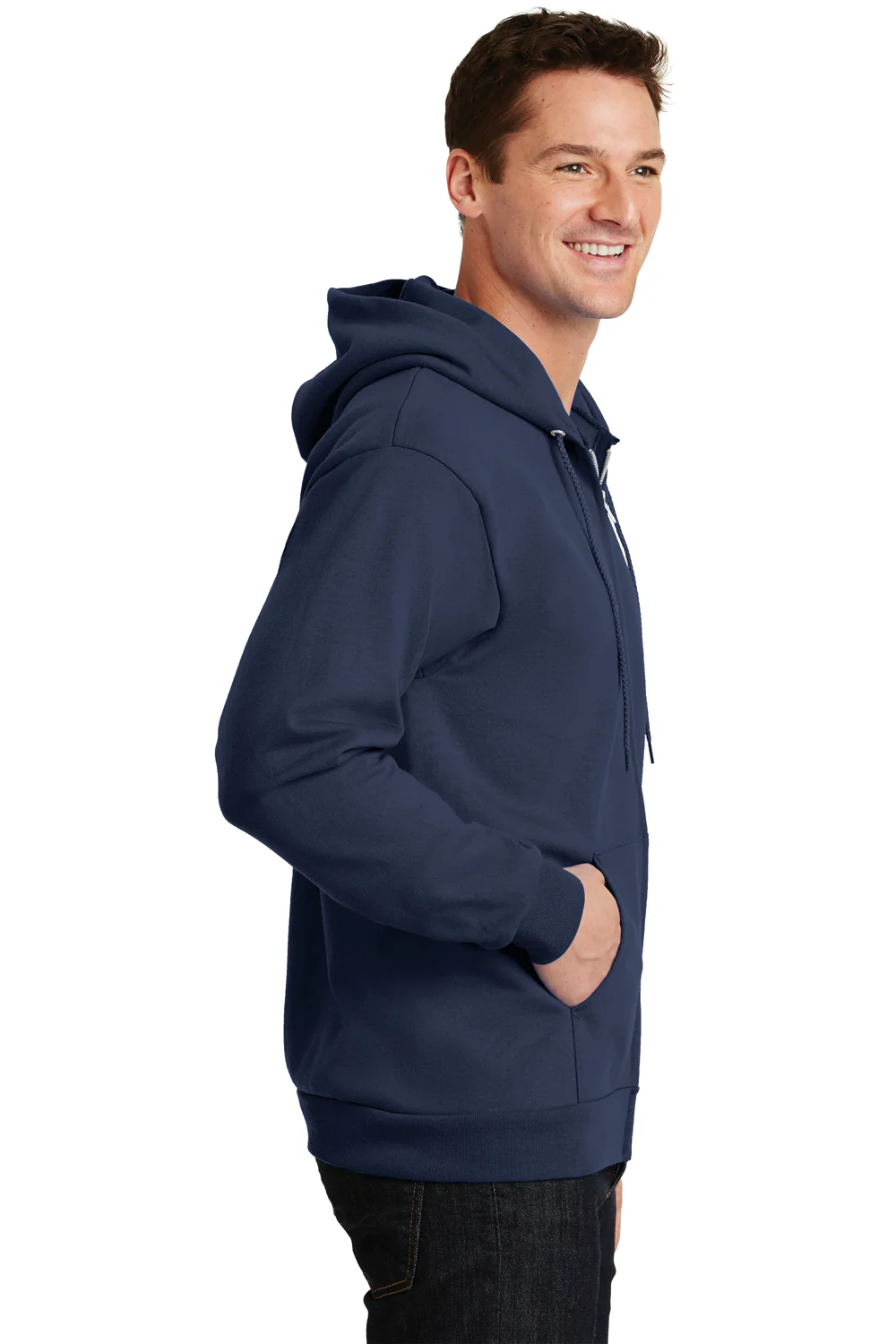 Port & Company Mens Essential Pill Resistant Fleece Full Zip Hooded Sweatshirt Hoodie - Navy Blue