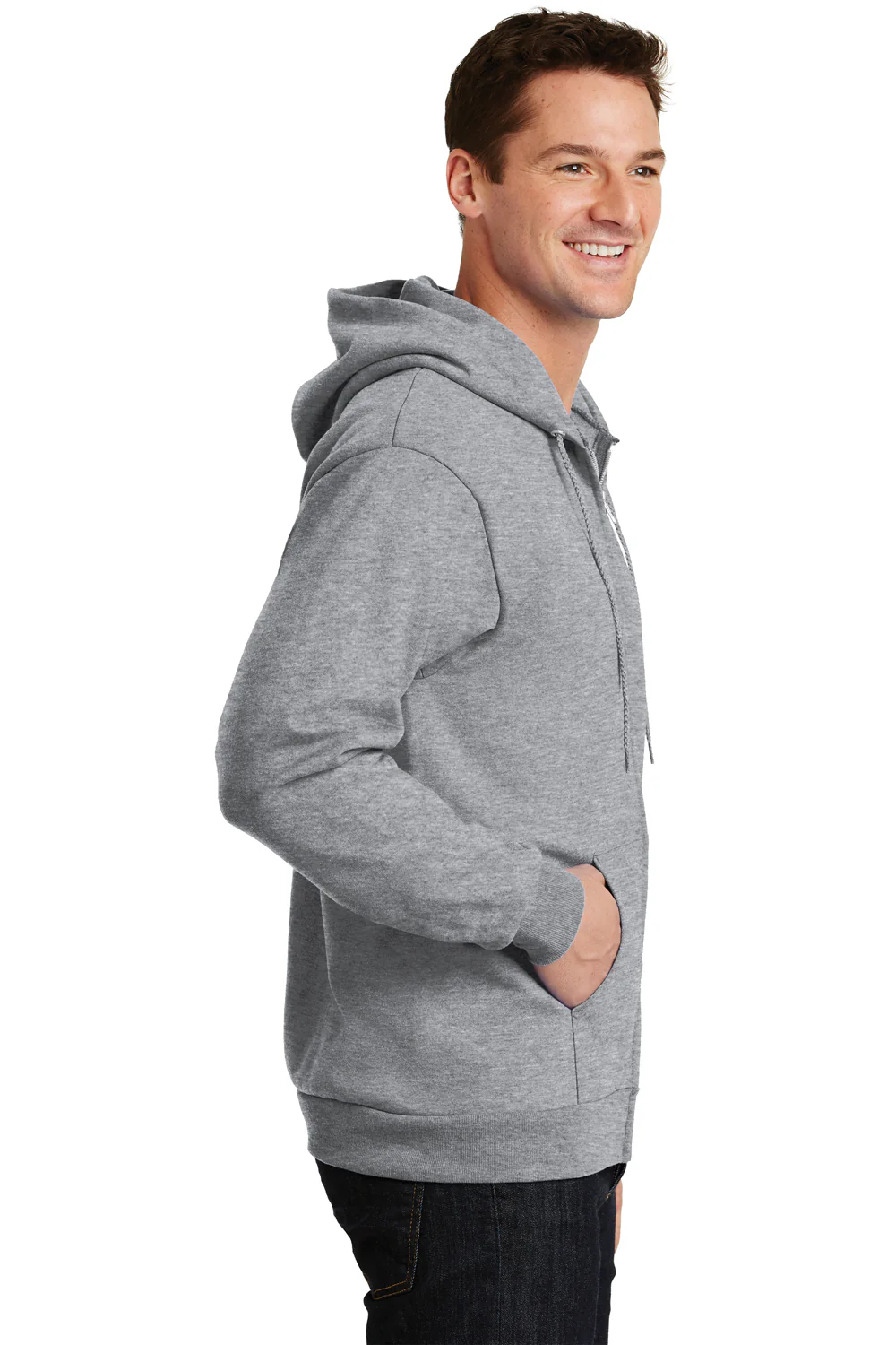 Port & Company Mens Essential Pill Resistant Fleece Full Zip Hooded Sweatshirt Hoodie - Heather Grey