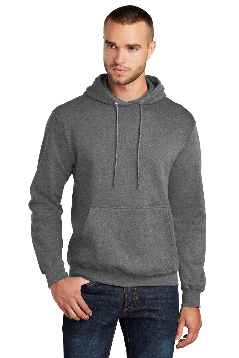 Port & Company Mens Core Pill Resistant Fleece Hooded Sweatshirt Hoodie - Heather Graphite Grey