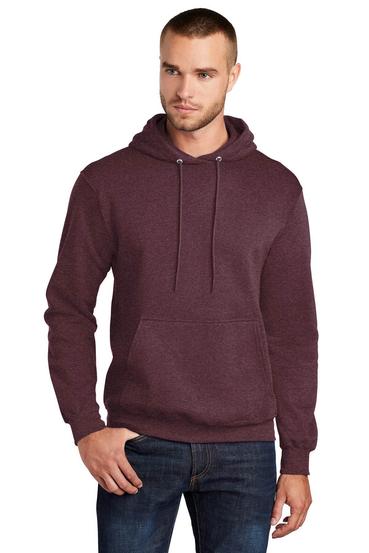 Port & Company Mens Core Pill Resistant Fleece Hooded Sweatshirt Hoodie - Heather Athletic Maroon