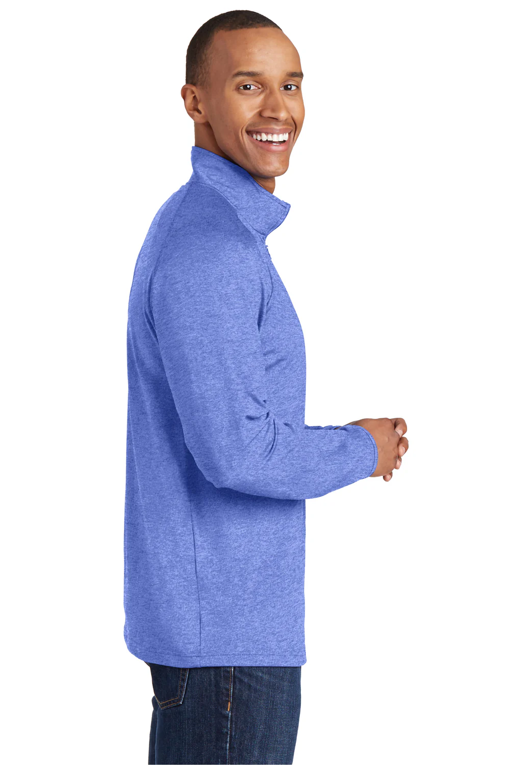 Sport-Tek Mens Sport-Wick Moisture Wicking 1/4 Zip Sweatshirt - Heather True Royal Blue