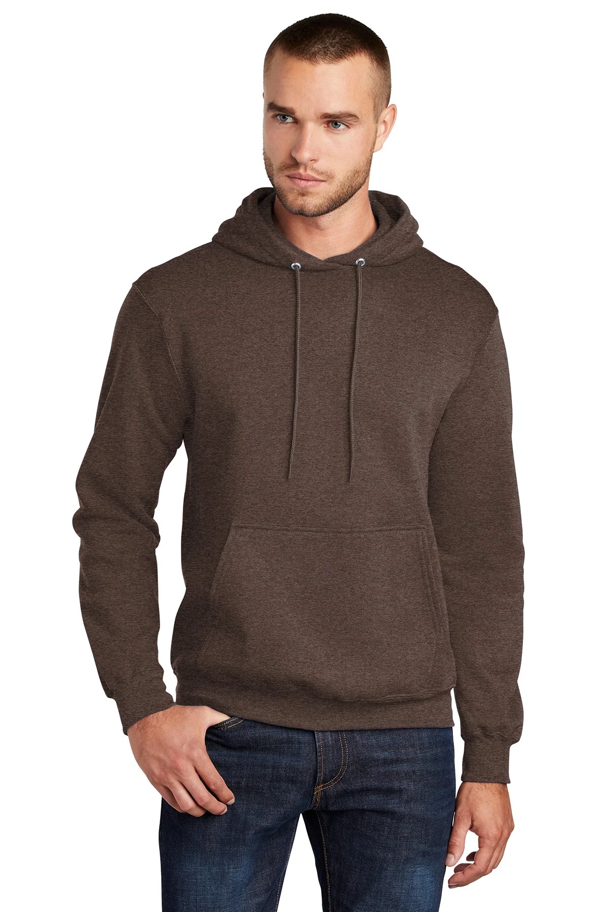 Port & Company Mens Core Pill Resistant Fleece Hooded Sweatshirt Hoodie - Heather Dark Chocolate Brown