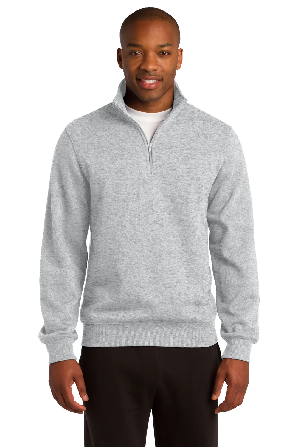Sport-Tek Mens Shrink Resistant Fleece 1/4 Zip Sweatshirt - Heather Grey