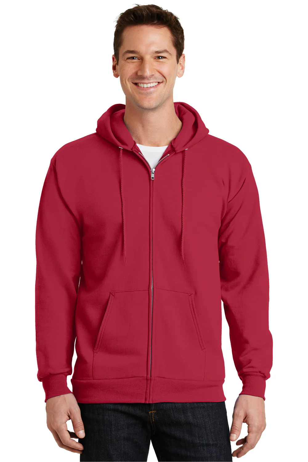 Port & Company Mens Essential Pill Resistant Fleece Full Zip Hooded Sweatshirt Hoodie - Red
