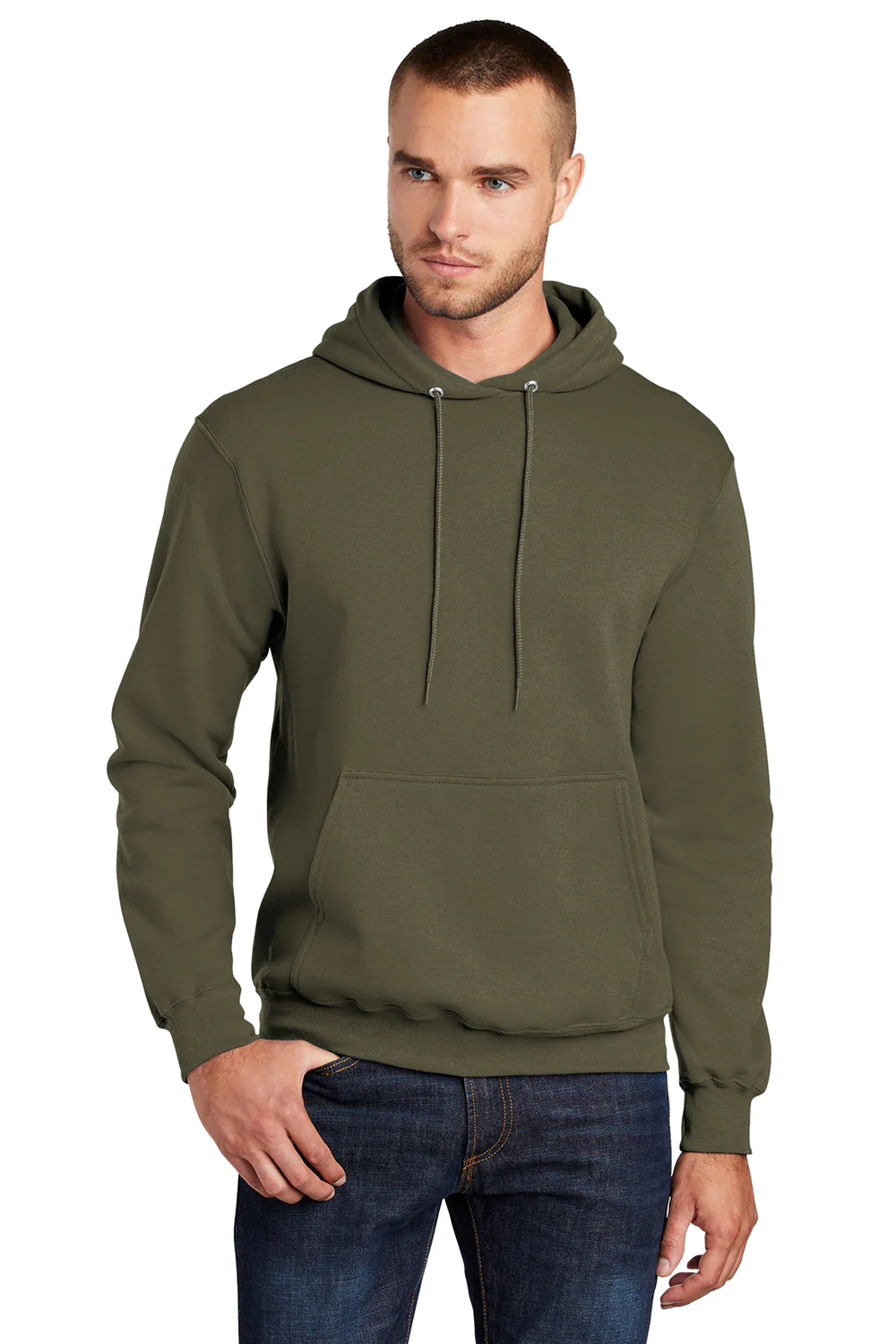 Port & Company Mens Core Pill Resistant Fleece Hooded Sweatshirt Hoodie - Olive Drab Green