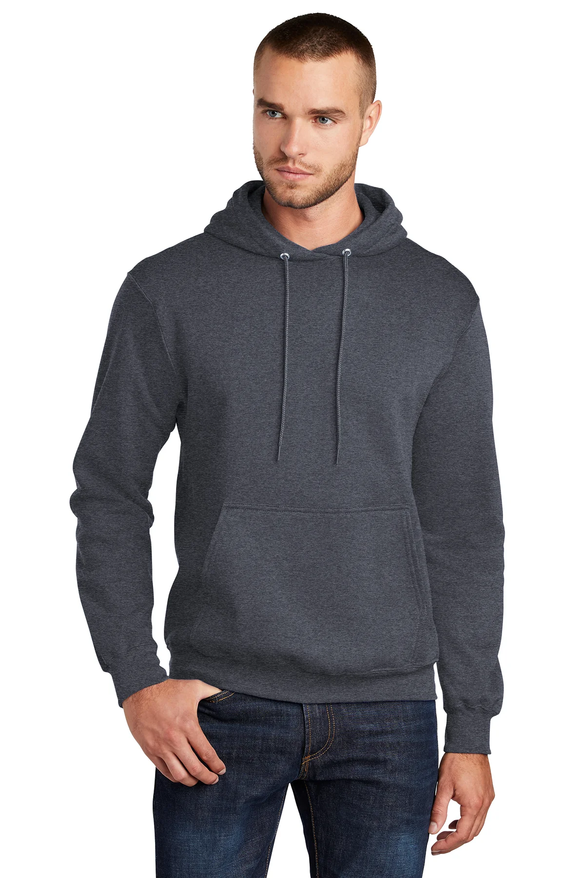 Port & Company Mens Core Pill Resistant Fleece Hooded Sweatshirt Hoodie - Heather Navy Blue