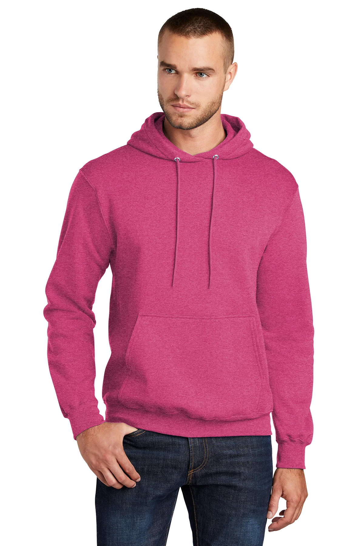 Port & Company Mens Core Pill Resistant Fleece Hooded Sweatshirt Hoodie - Heather Sangria Pink