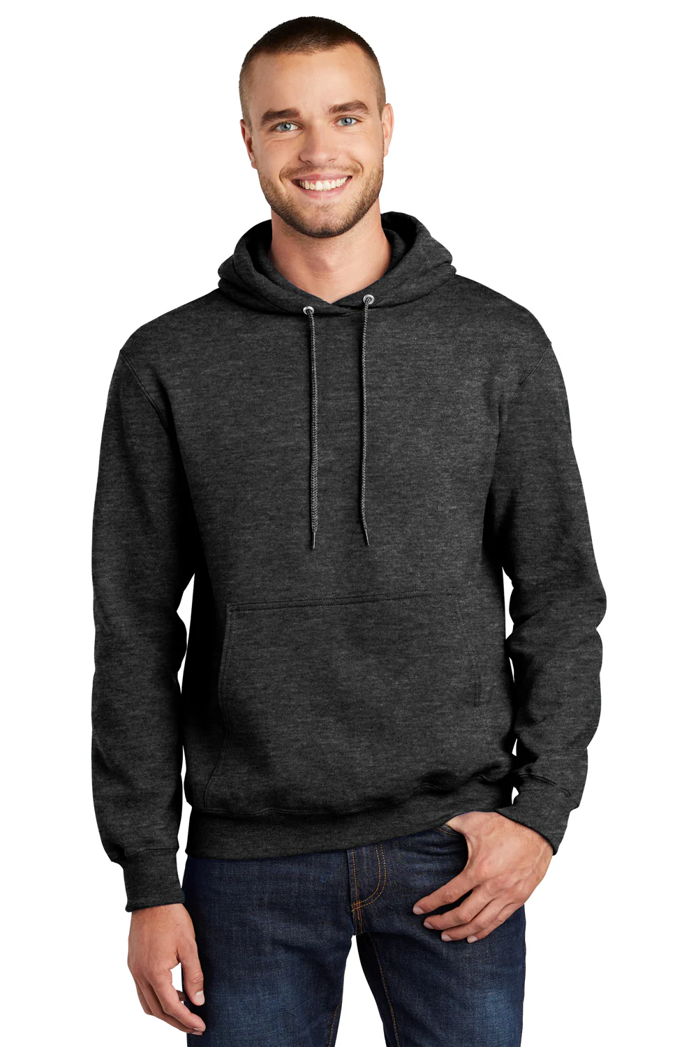 Port & Company Mens Essential Pill Resistant Fleece Hooded Sweatshirt Hoodie - Heather Dark Grey