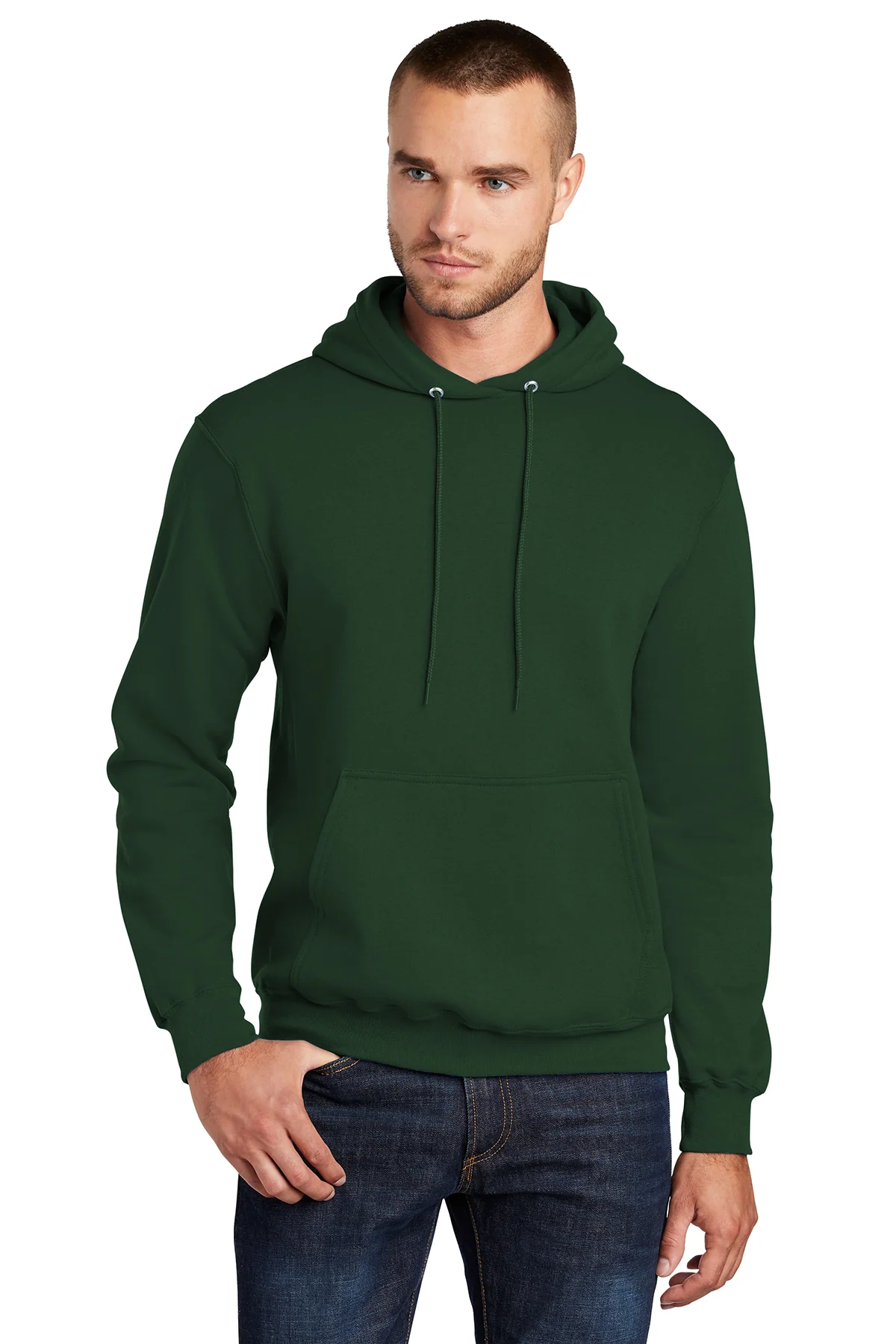 Port & Company Mens Core Pill Resistant Fleece Hooded Sweatshirt Hoodie - Dark Green