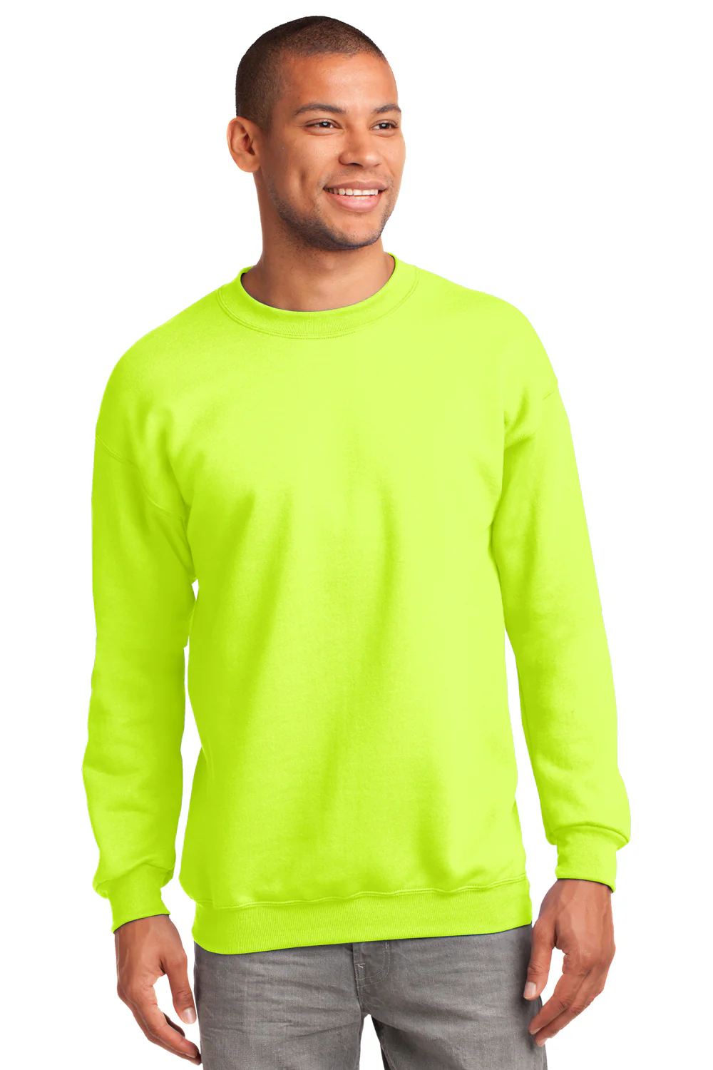 Port & Company Mens Essential Pill Resistant Fleece Crewneck Sweatshirt - Safety Green