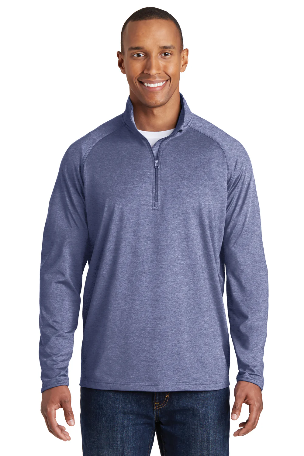Sport-Tek Mens Sport-Wick Moisture Wicking 1/4 Zip Sweatshirt - Heather True Navy Blue