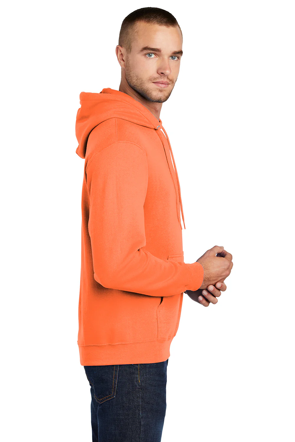 Port & Company Mens Core Pill Resistant Fleece Hooded Sweatshirt Hoodie - Neon Orange
