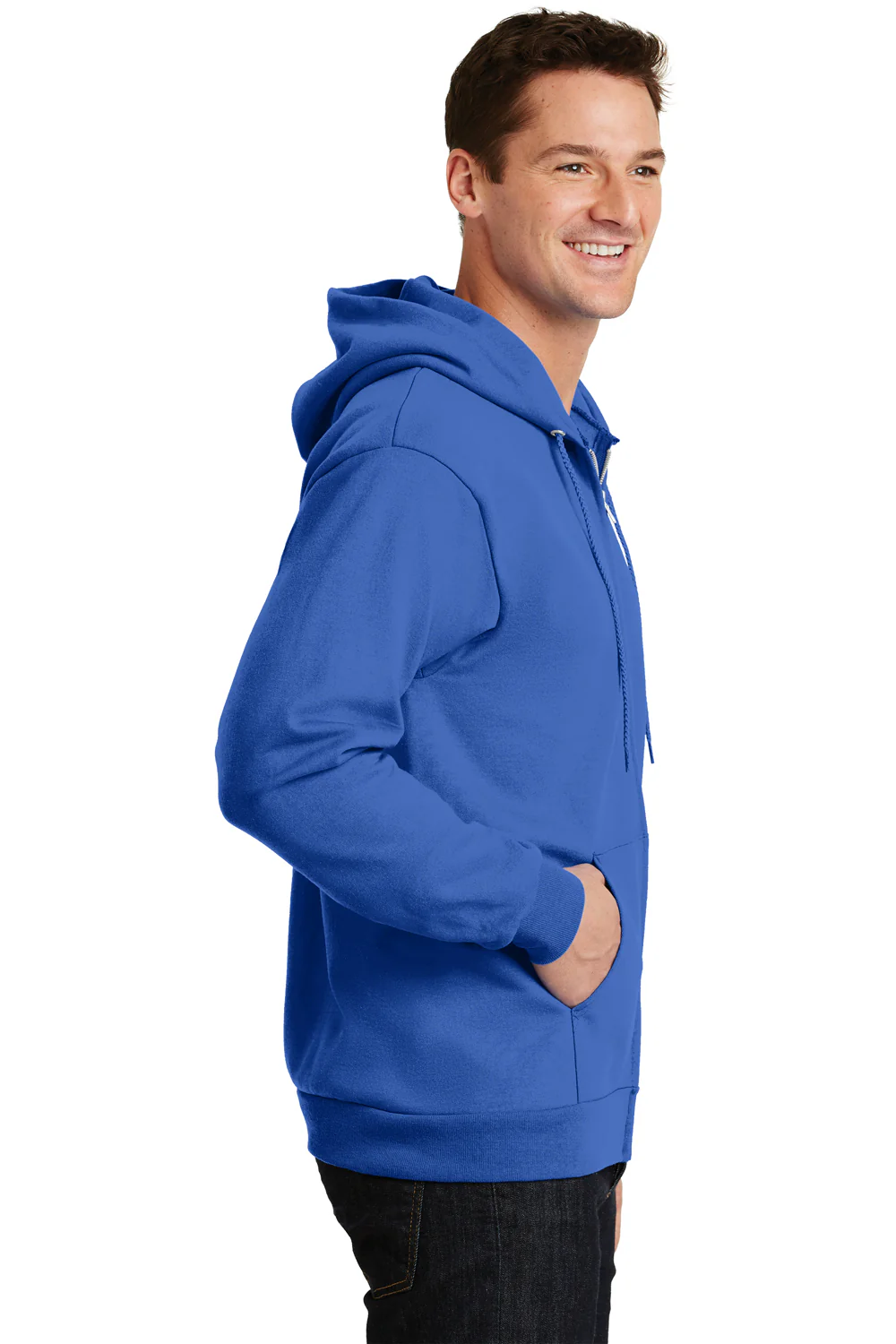 Port & Company Mens Essential Pill Resistant Fleece Full Zip Hooded Sweatshirt Hoodie - Royal Blue
