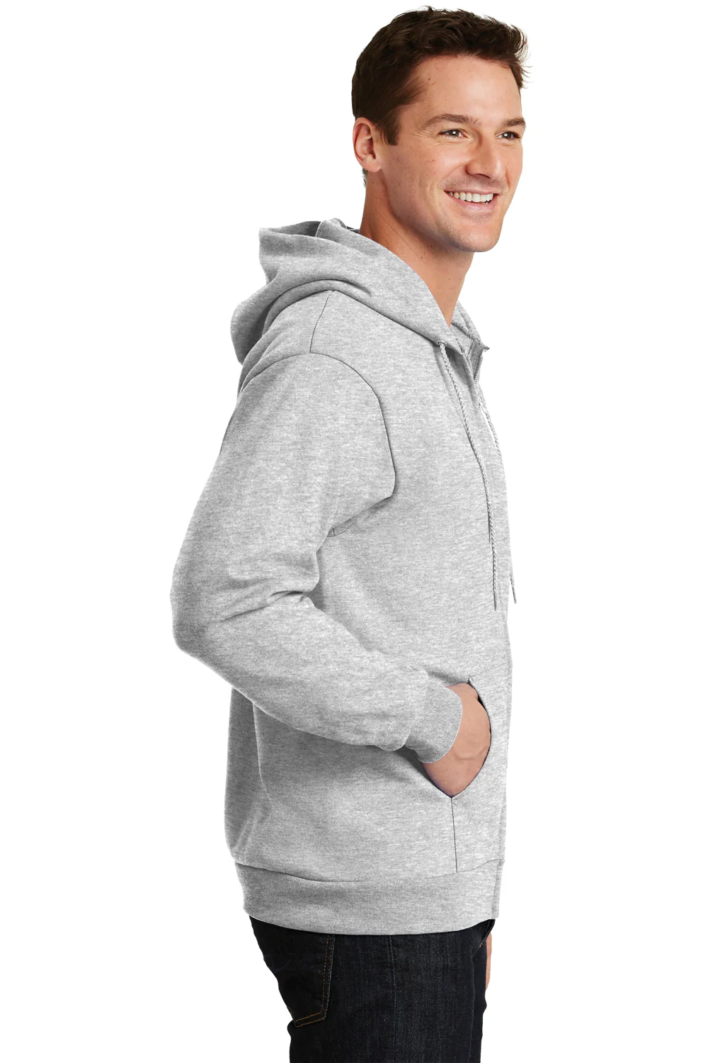 Port & Company Mens Essential Pill Resistant Fleece Full Zip Hooded Sweatshirt Hoodie - Ash Grey