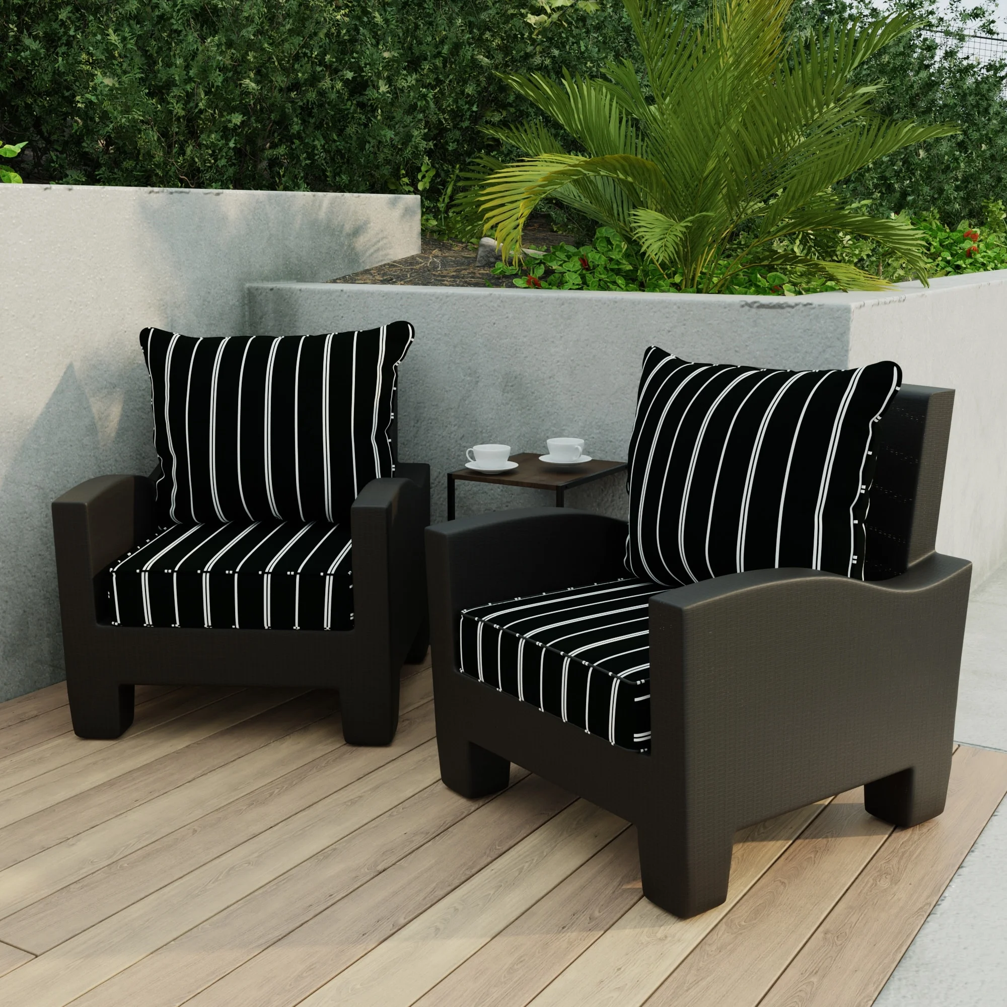 Jordan Manufacturing 24" x 47" Black Stripe Outdoor Deep Seat Chair Cushion Set