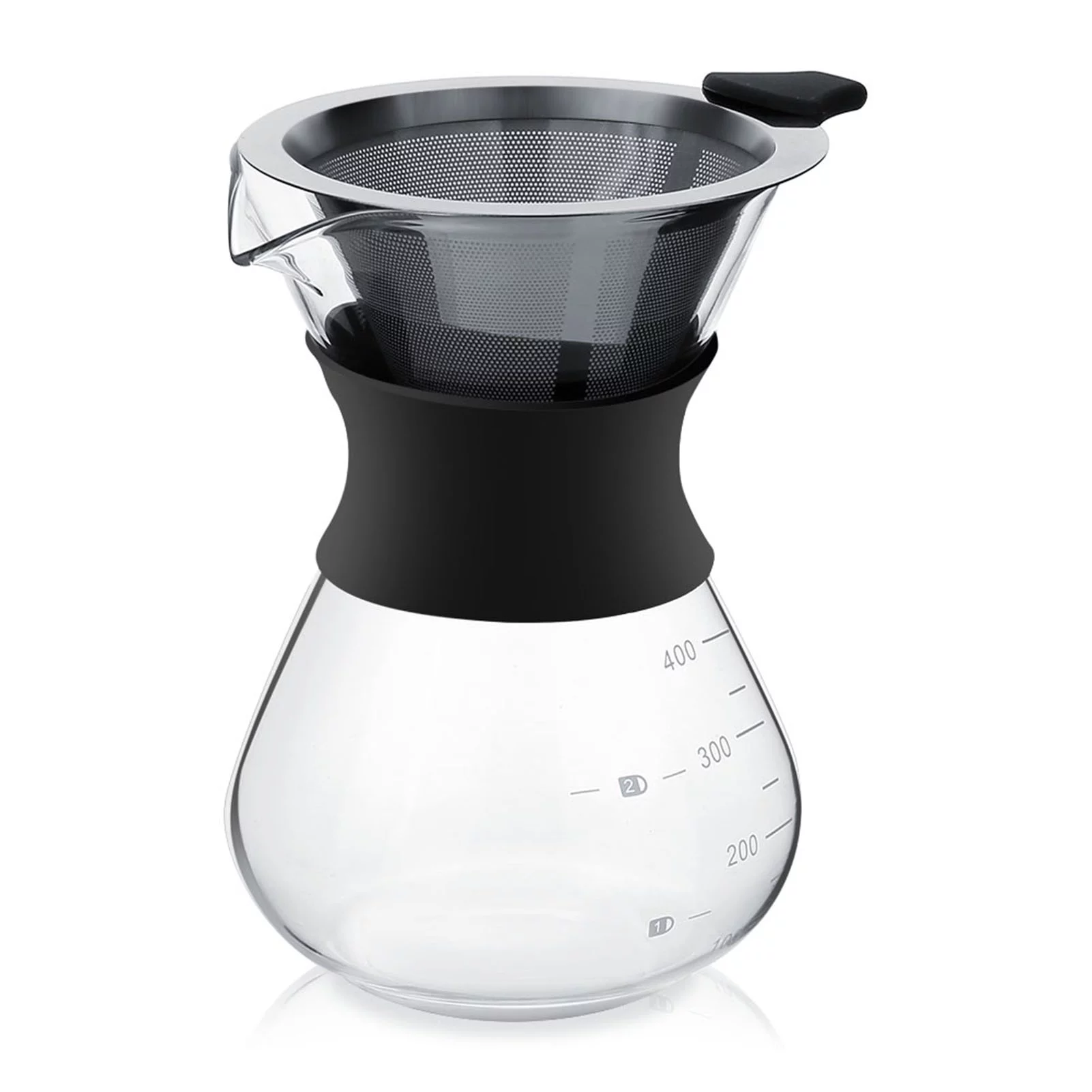 TKSE Manual Hand Drip Coffee Maker Glass Pot, With Stainless Steel Filter
